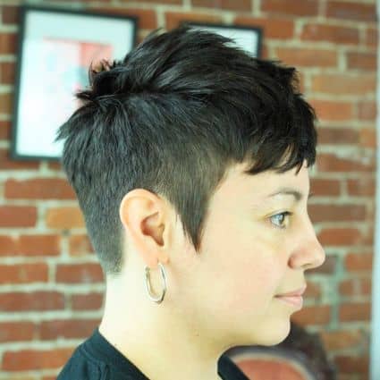 Pixie with Undercut and Texture Haircut, side view.