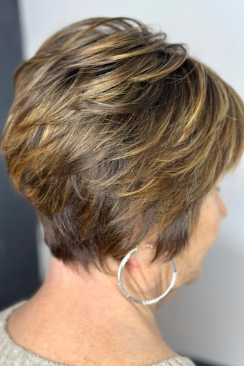 Layered Tapered Pixie with Volume Haircut, back view.