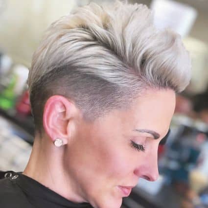 High Volume Undercut Pixie with Fade Haircut, side view.
