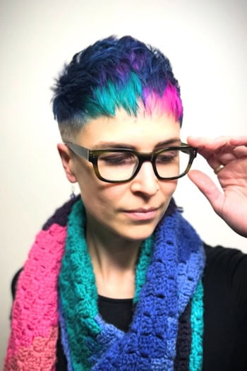Vibrant Color Block Pixie with Shaved Sides Haircut