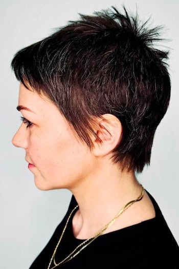 Spiky Pixie with Textured Layers Haircut, side view.