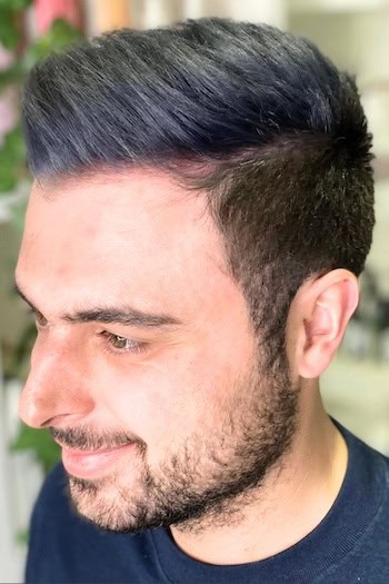 Brushed Back Top with Subtle Fade Men's Haircut, side view.
