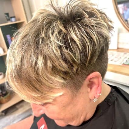 Spiky Highlighted Pixie with Long Bangs Haircut