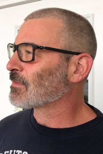 Buzz Cut with Beard Men's Haircut, side view.