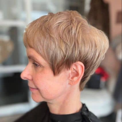 Layered Pixie with Volume Haircut, side view.