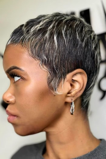 Brushed Forward Pixie with Blonde Streaks Haircut