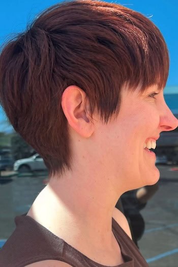 Textured Rounded Pixie Haircut, side view.