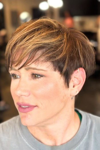 Highlighted Pixie with Side Swept Bangs Haircut