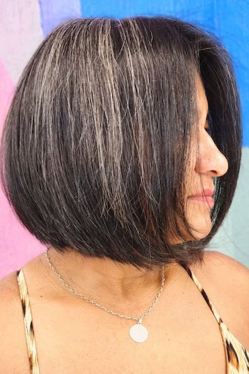 Short Chin-Length Bob Hairstyle, side view.