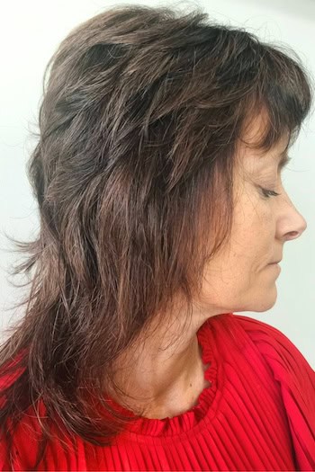 Textured Shaggy Long Mullet Hairstyle, side view.