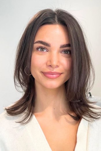 Straight Medium-Length Layers With Flipped Ends Haircut