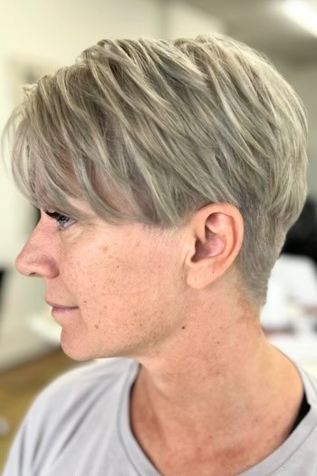 Short Choppy Pixie Hairstyle, side view.