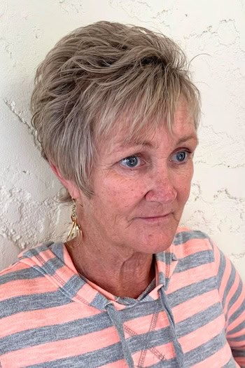 Sandy Blonde Textured Pixie With Lifted Crown Haircut