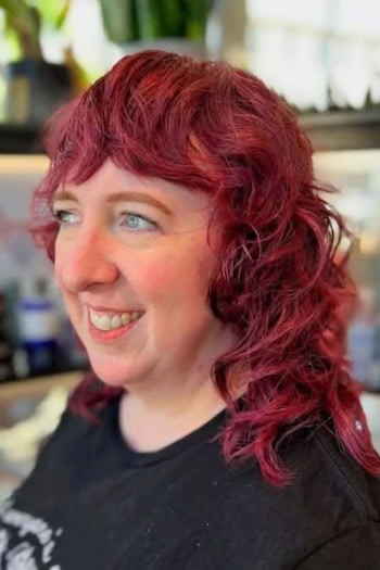 Curly Red Shag With Textured Bangs Hairstyl
