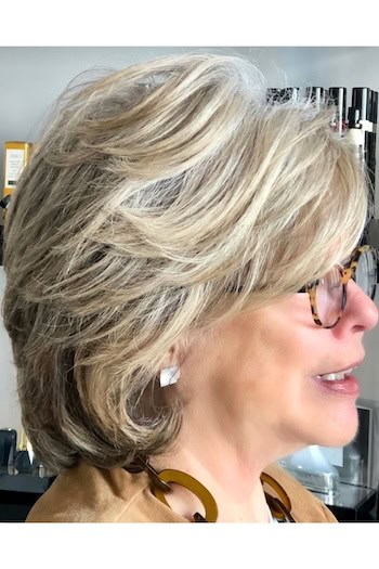 Stacked Short Layers Hairstyle, side view.