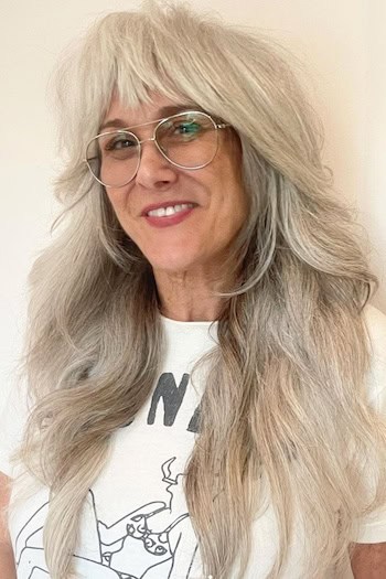 Long Shaggy Gray Hairstyle with texture.