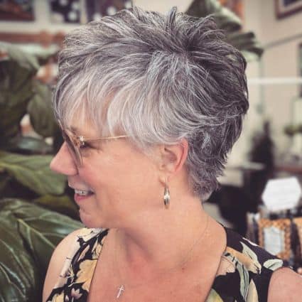 Salt And Pepper Pixie With Layered Crown Haircut