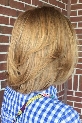 Layered Feathered Long Bob With Rounded Shape Haircut