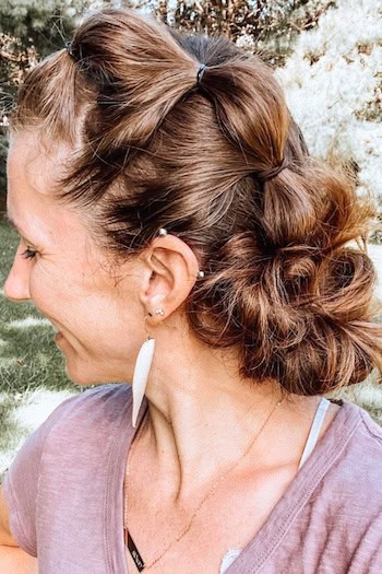 Bubble Ponytail Updo Hairstyle, side view.