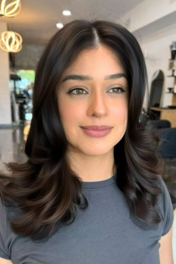 Medium-Length Layers With Center Part Haircut
