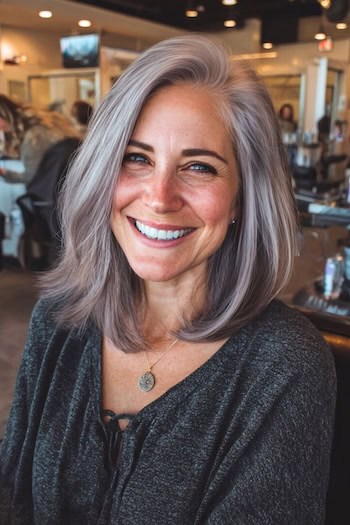 Voluminous Silver Lob Haircut