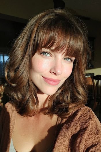 Curled Lob With Full Bangs Haircut