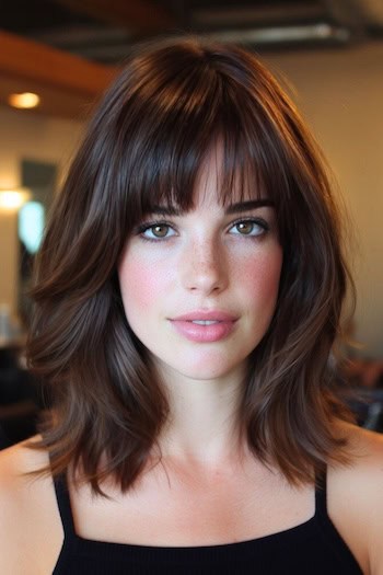 Layered Long Bob With Soft Bangs Haircut