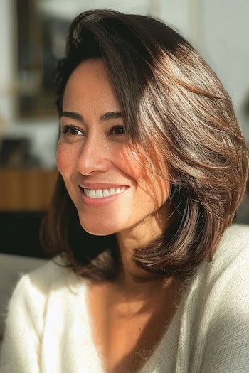 Voluminous Lob With Feathered Layers Haircut