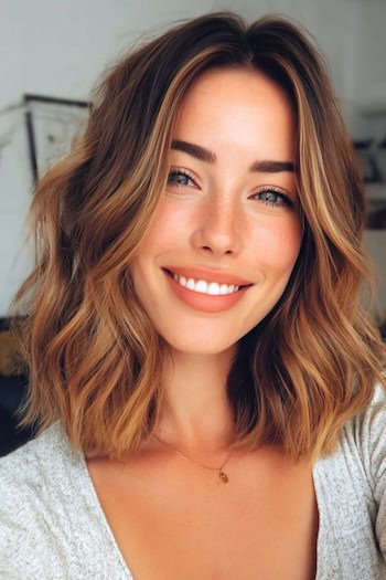 Wavy Lob With Highlights Haircut