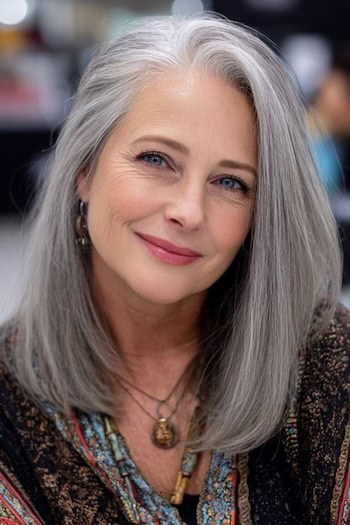 Voluminous Silver Lob Haircut