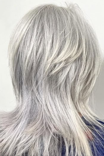 Medium Layered Silver Shag With Textured Back Hairstyle