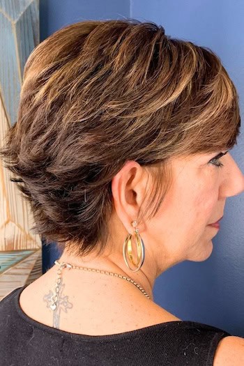 Brunette Pixie Shag With Tapered Sides Hairstyle