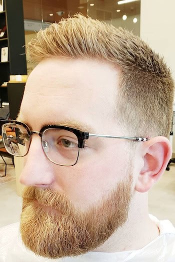 Short Textured Crew Cut With Beard Haircut