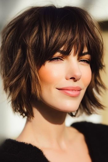 Choppy Textured Shaggy Bob with Bangs