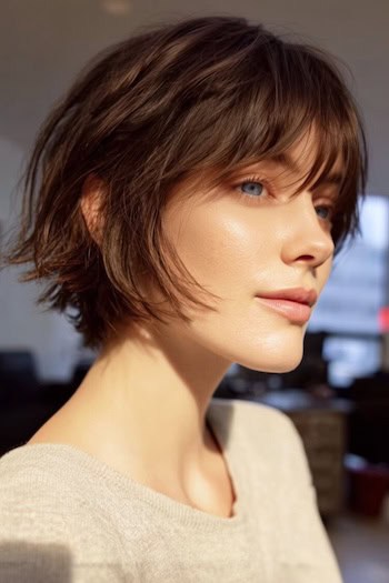 Short Jaw-Length Choppy Bob with Wispy Layers Haircut