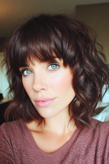 Textured Shaggy Bob with Bangs