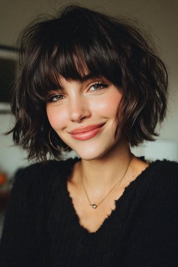 Wavy Choppy Bob with Bangs Haircut