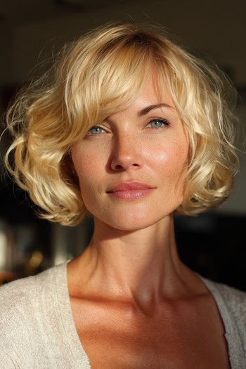 Tousled Wavy Bob With Bangs Haircut