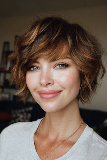 Short Chunky Choppy Layers with Side-Swept Bangs Haircut