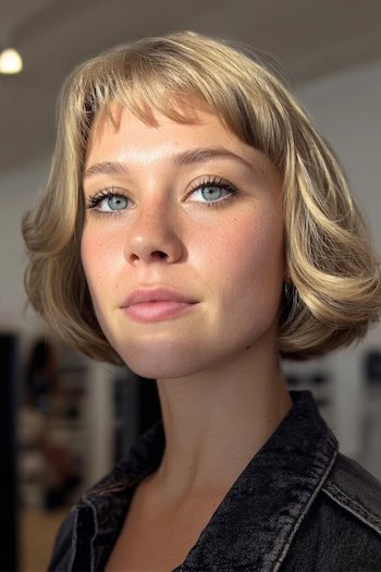 Rounded Bob With Short Baby Bangs Haircut