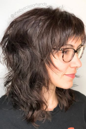 Chocolate Brown Wavy Shag with Texture Haircut