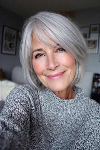 Soft Layered Bob With Side-Swept Fringe Haircut