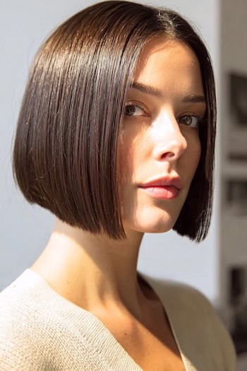 Blunt Chin-Length Bob With Center Part Haircut