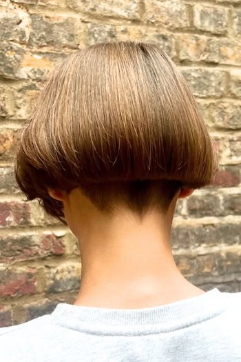 Ultra-Short Bob With Undercut Hairstyle, back view.