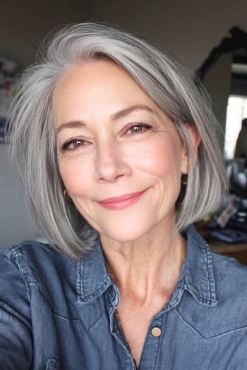 Side-Parted Short Silver Bob Haircut