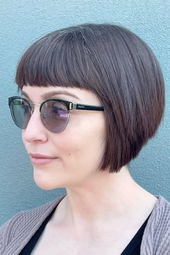 Short Straight Angled Bob with Blunt Bangs Hairstyle