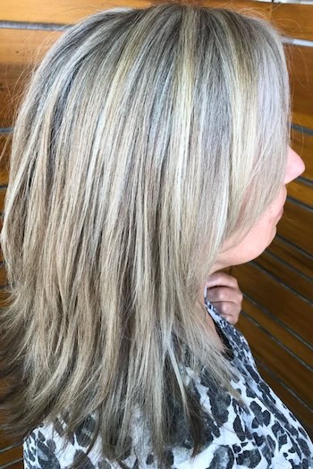 Straight Blonde Salt and Pepper Shag Haircut
