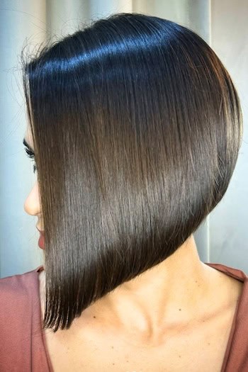Straight Angled Bob Hairstyle, side view.