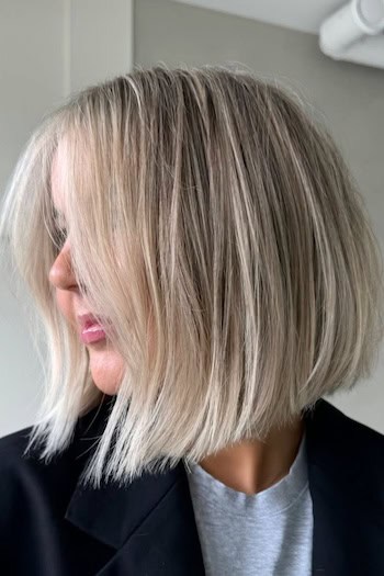 Graduated Blonde Bob Hairstyle, side view.