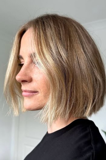 Textured Blunt Bob Hairstyle, side view.